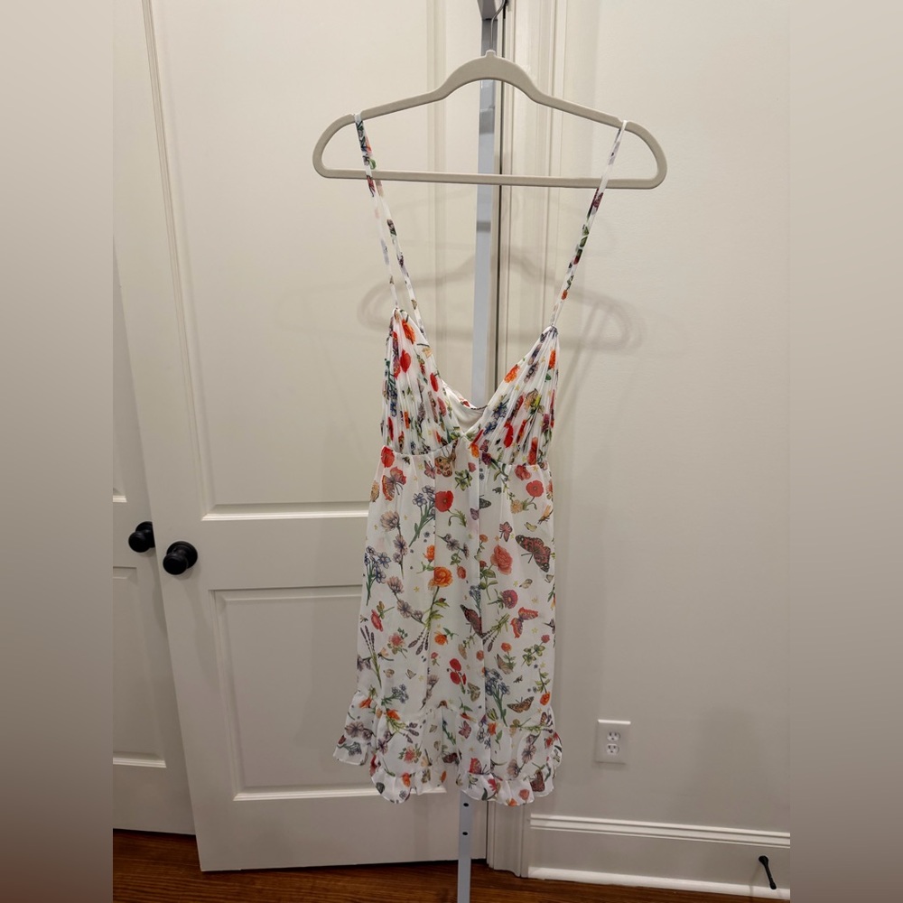 Mac Duggal White Butterfly Print Ruffle Hem Mini size 10 NWT Spaghetti Straps - Picture 5 of 8